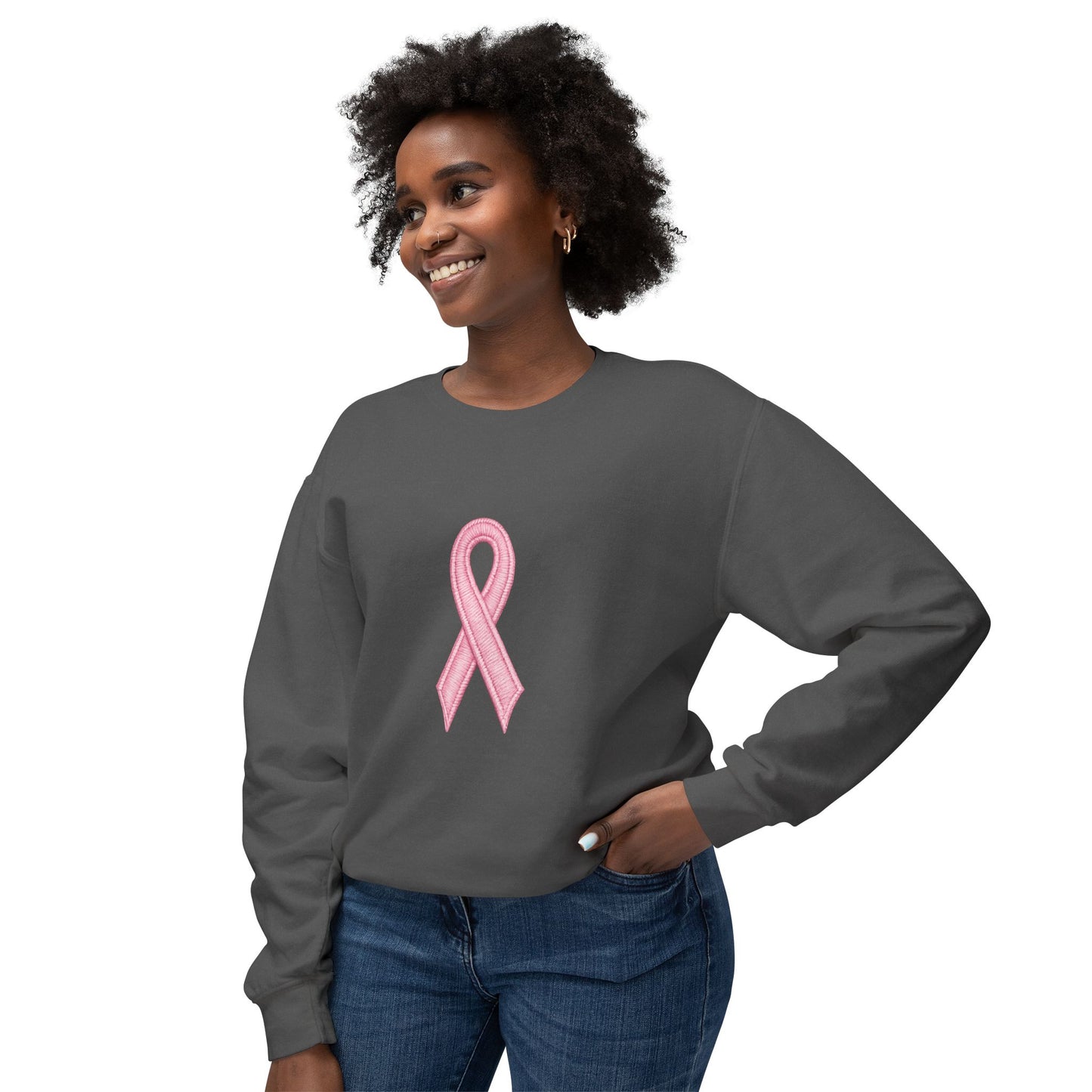 🎀 Pink Ribbon Women’s Lightweight Crewneck Sweatshirt