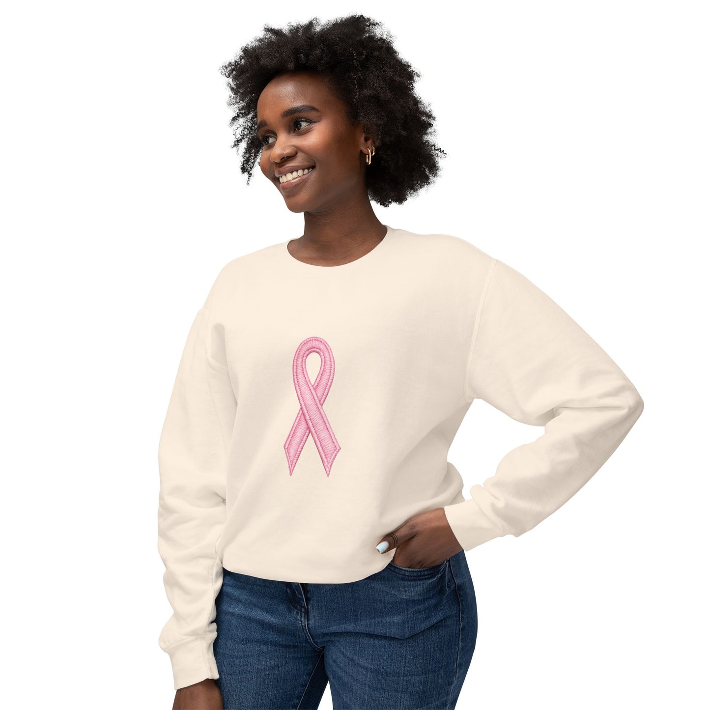 🎀 Pink Ribbon Women’s Lightweight Crewneck Sweatshirt