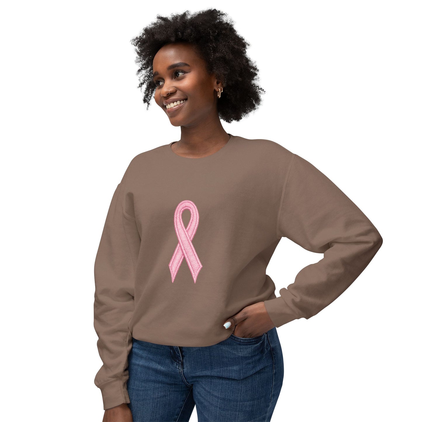 🎀 Pink Ribbon Women’s Lightweight Crewneck Sweatshirt