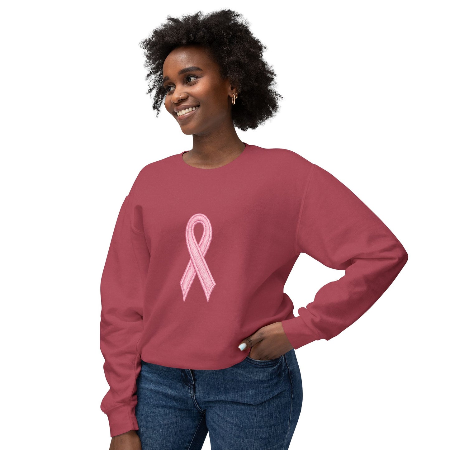🎀 Pink Ribbon Women’s Lightweight Crewneck Sweatshirt