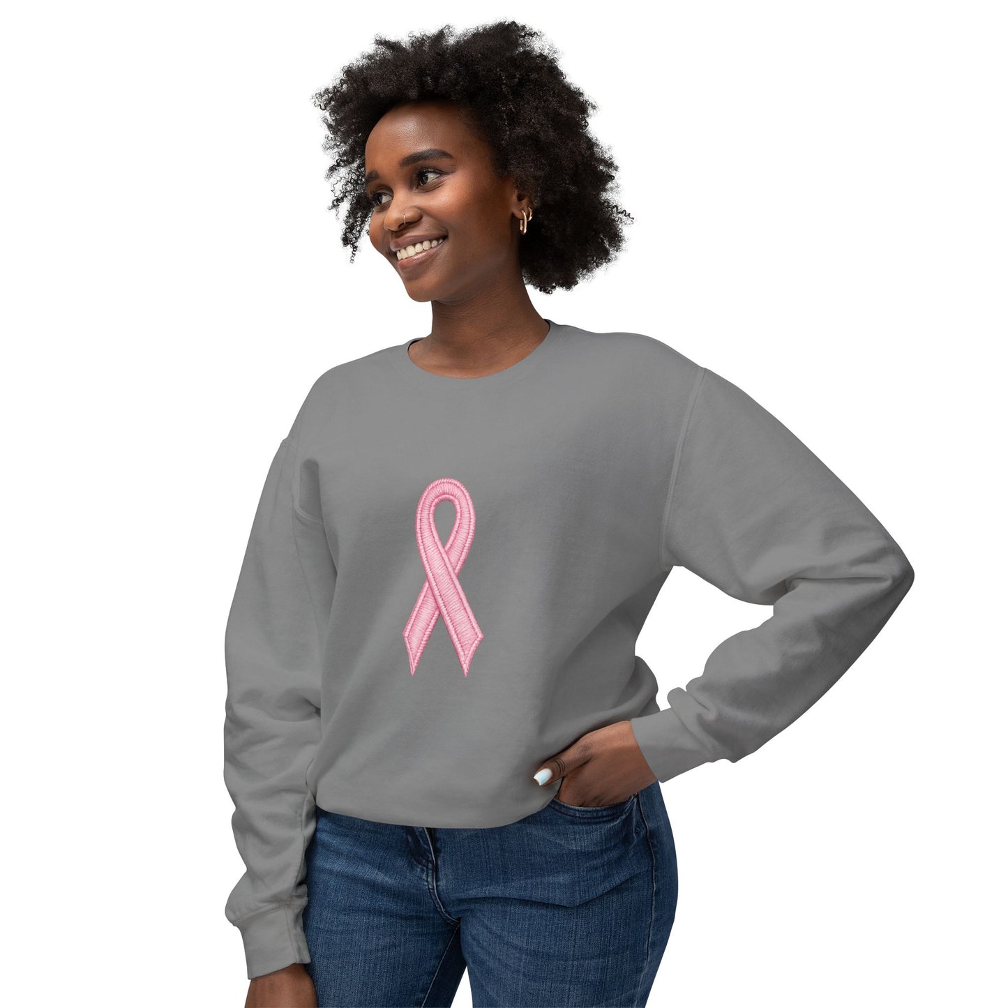 🎀 Pink Ribbon Women’s Lightweight Crewneck Sweatshirt