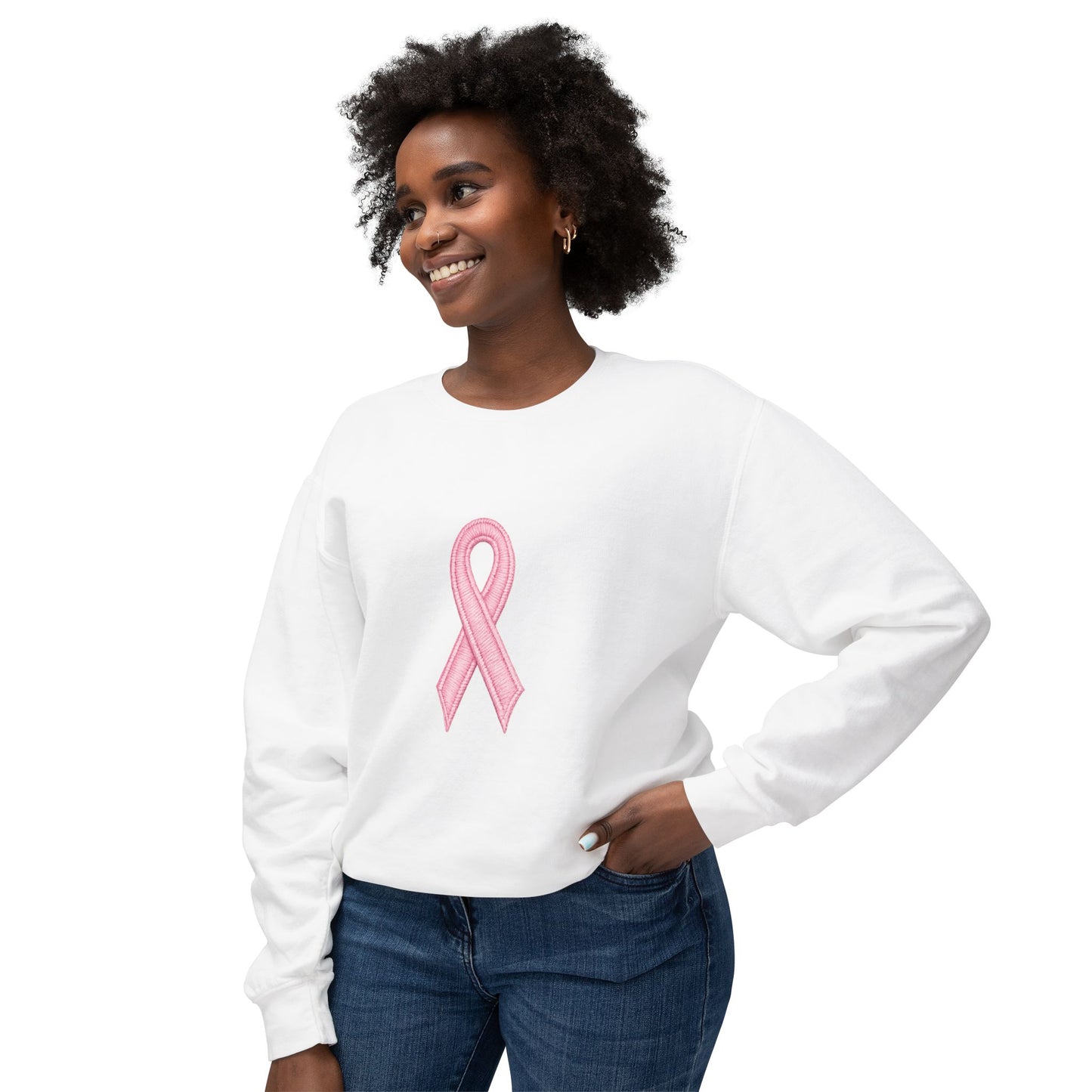 🎀 Pink Ribbon Women’s Lightweight Crewneck Sweatshirt