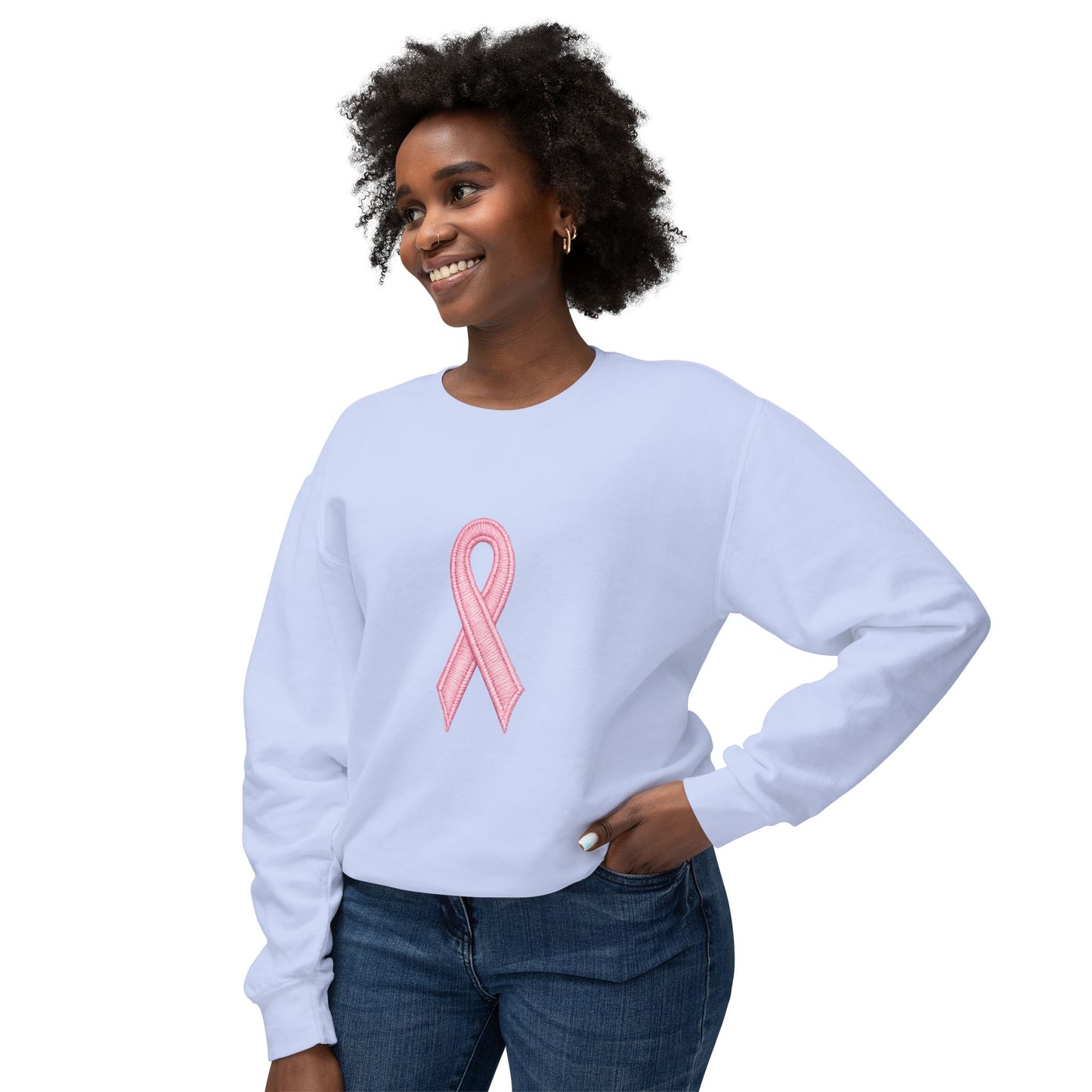 🎀 Pink Ribbon Women’s Lightweight Crewneck Sweatshirt