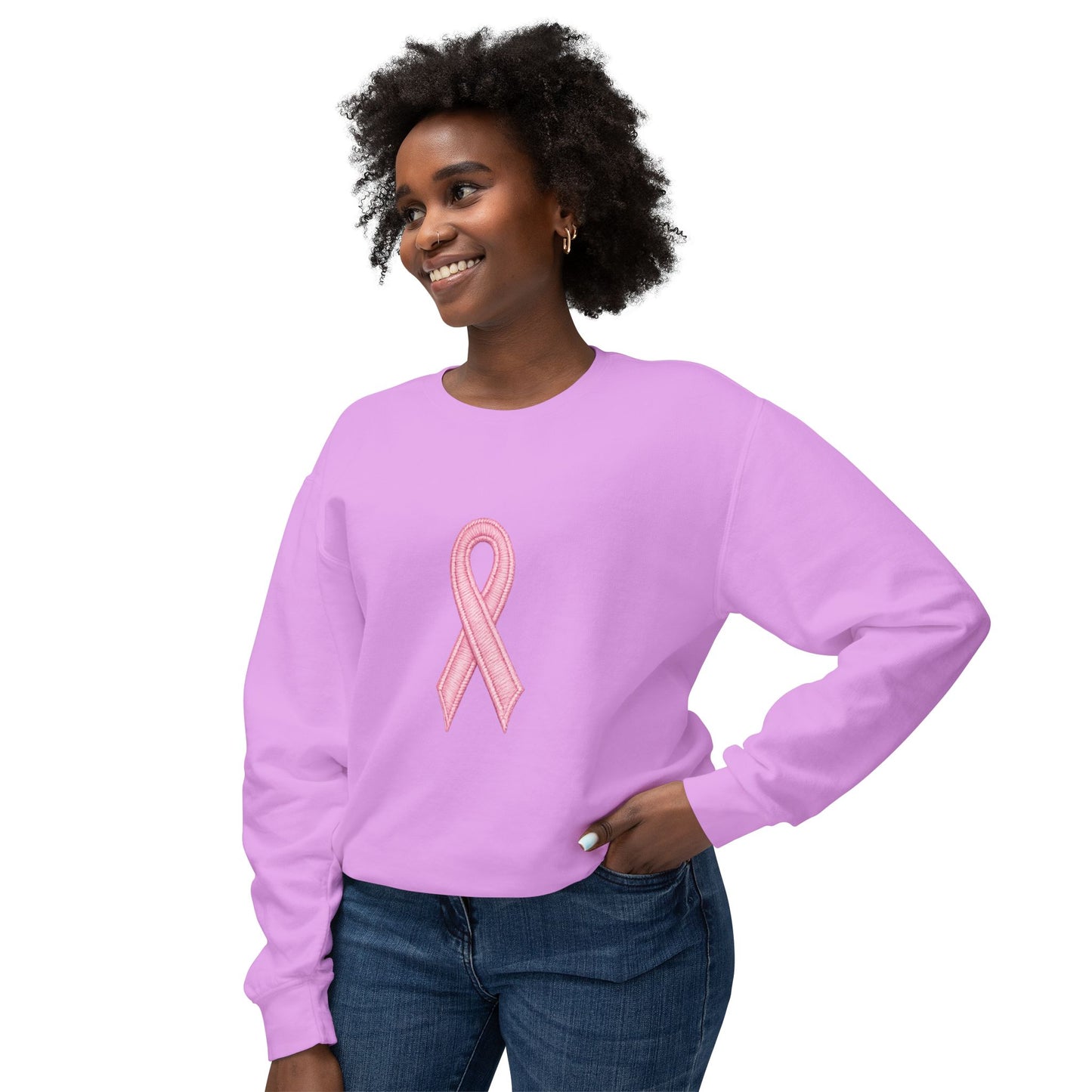 🎀 Pink Ribbon Women’s Lightweight Crewneck Sweatshirt