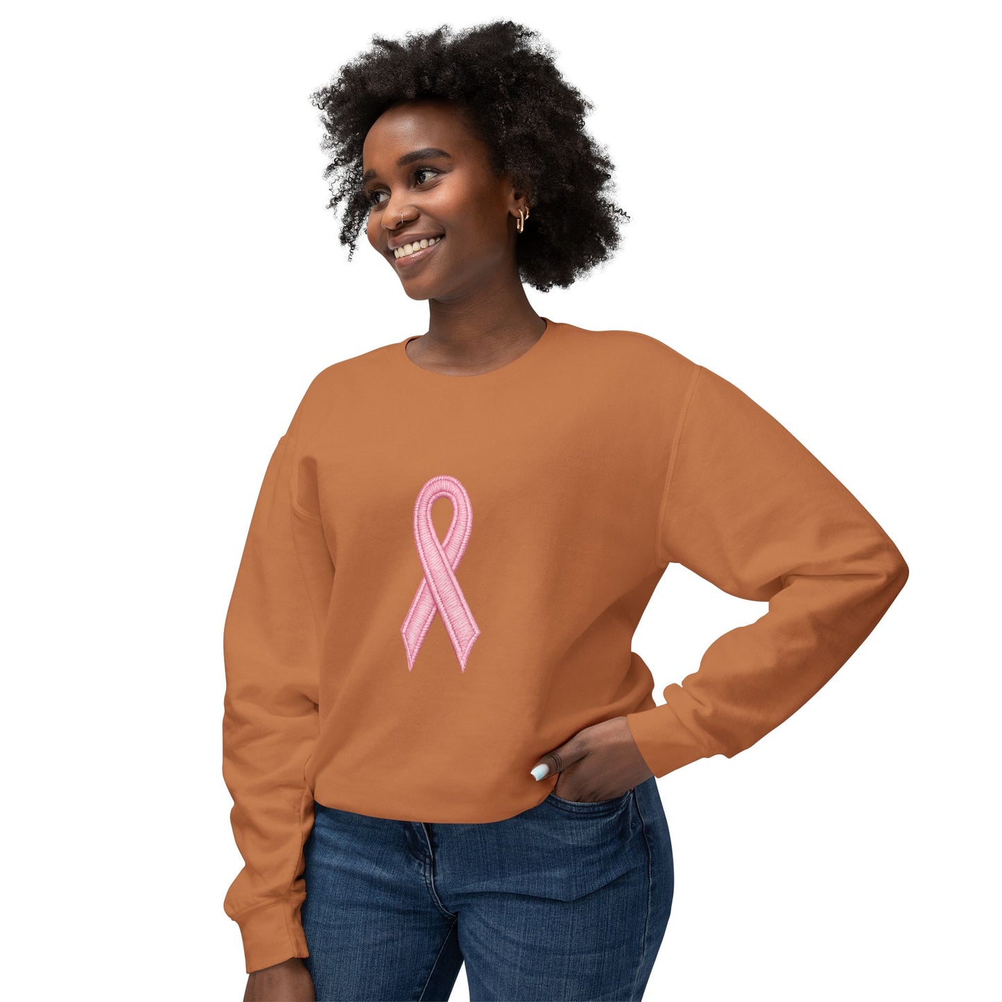 🎀 Pink Ribbon Women’s Lightweight Crewneck Sweatshirt
