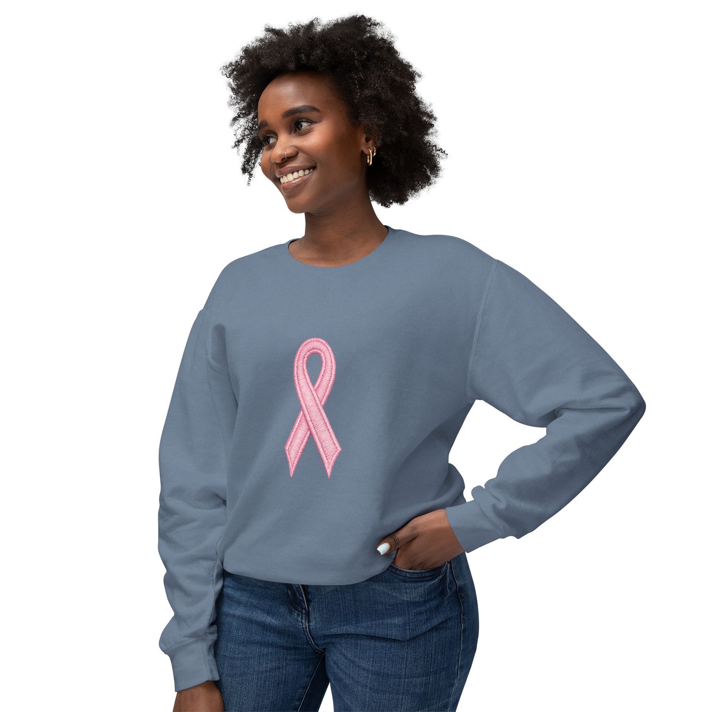 🎀 Pink Ribbon Women’s Lightweight Crewneck Sweatshirt