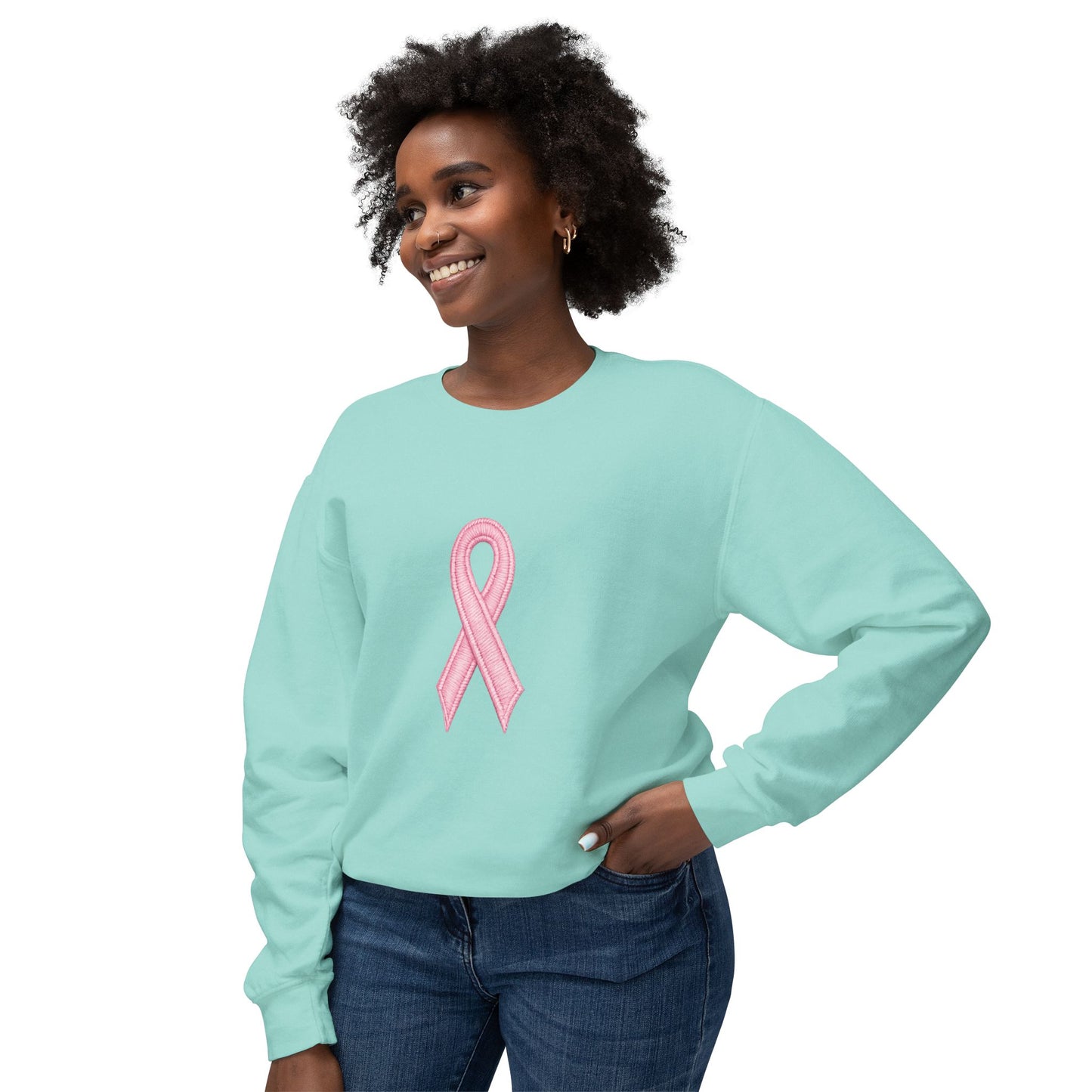 🎀 Pink Ribbon Women’s Lightweight Crewneck Sweatshirt