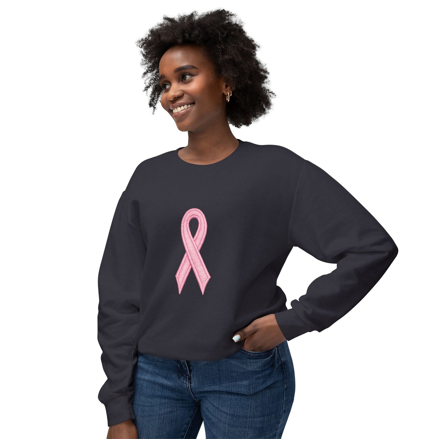 🎀 Pink Ribbon Women’s Lightweight Crewneck Sweatshirt