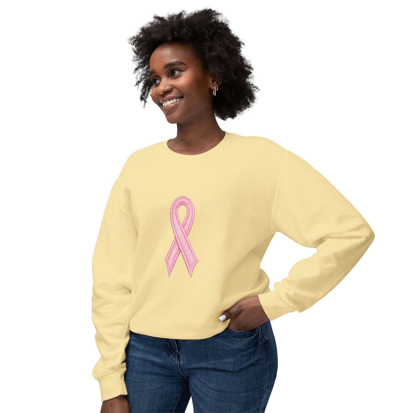 🎀 Pink Ribbon Women’s Lightweight Crewneck Sweatshirt