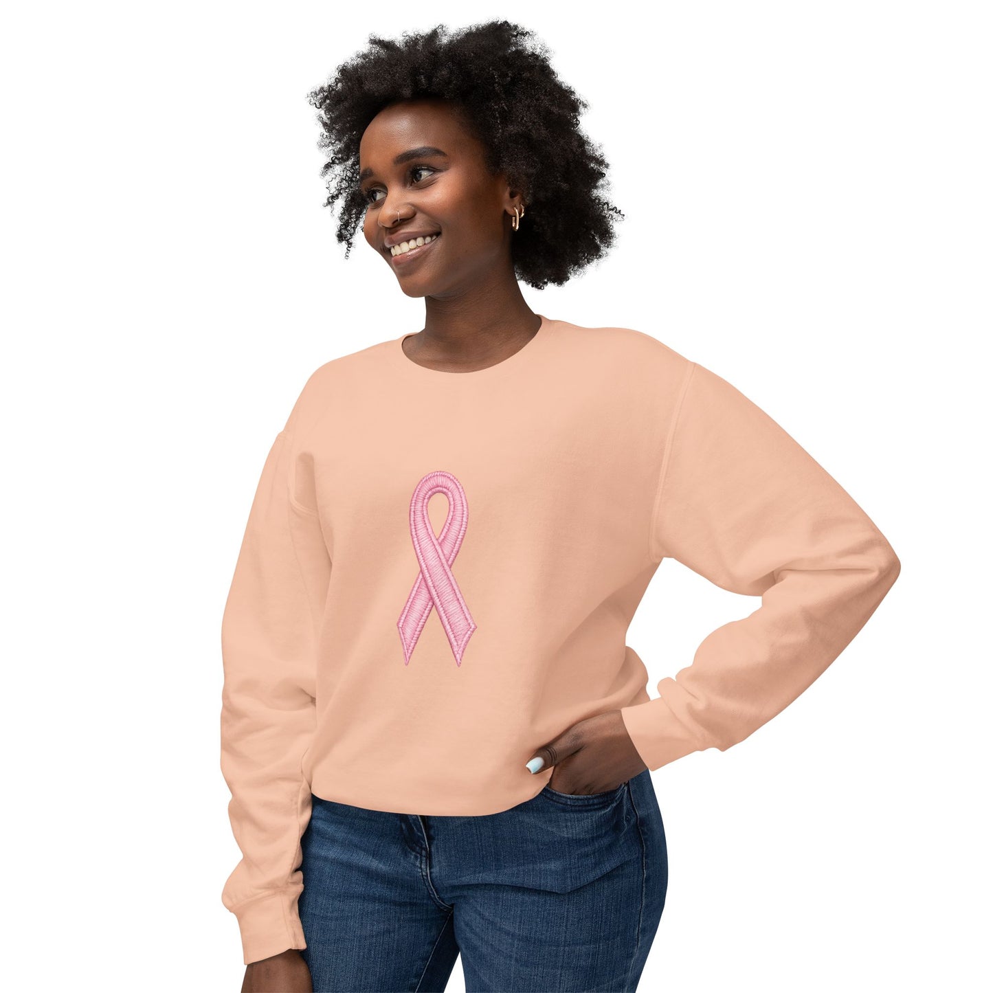 🎀 Pink Ribbon Women’s Lightweight Crewneck Sweatshirt