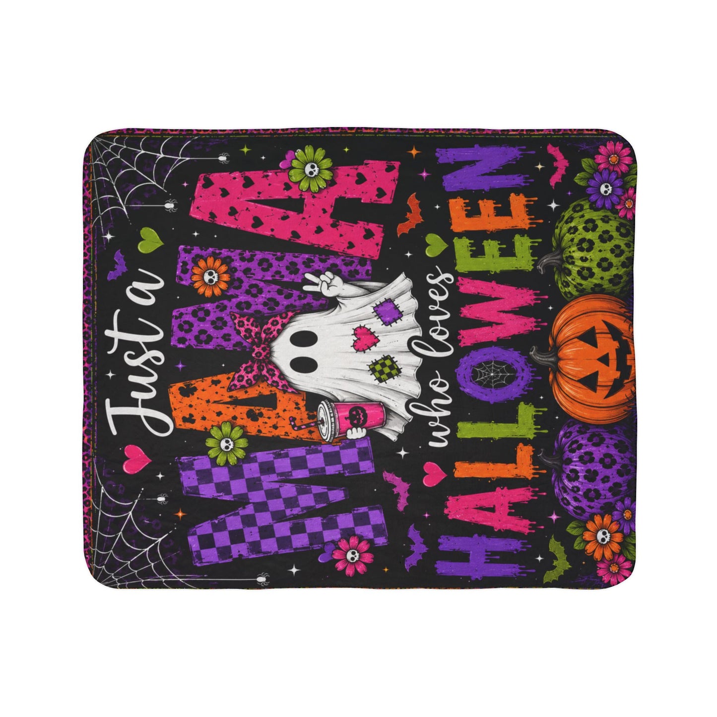 Mama Halloween Fleece Sherpa Blanket