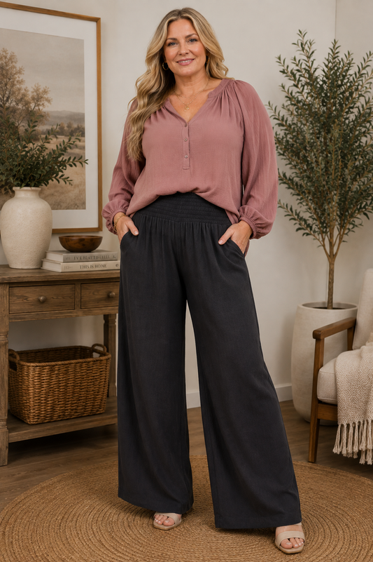 Zenana Smocked Waistband Wide Leg Lounge Pants